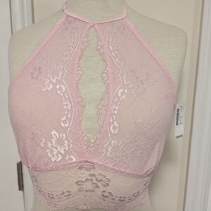 Pink Floral Lace Bandeau with Sheer Mesh